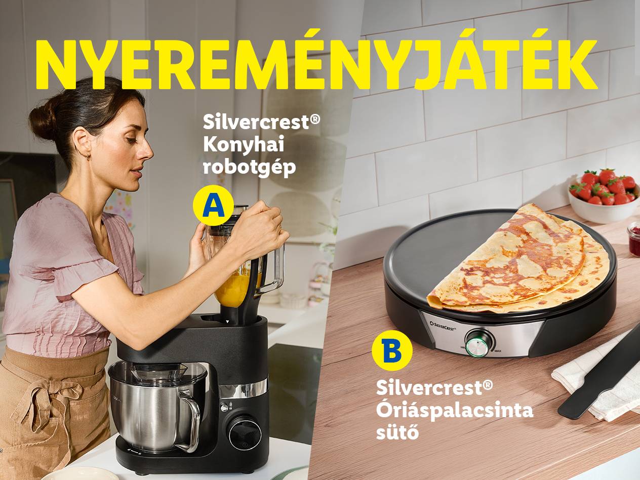 Nyereményjáték: nő konyhai robotgéppel és óriáspalacsinta sütővel