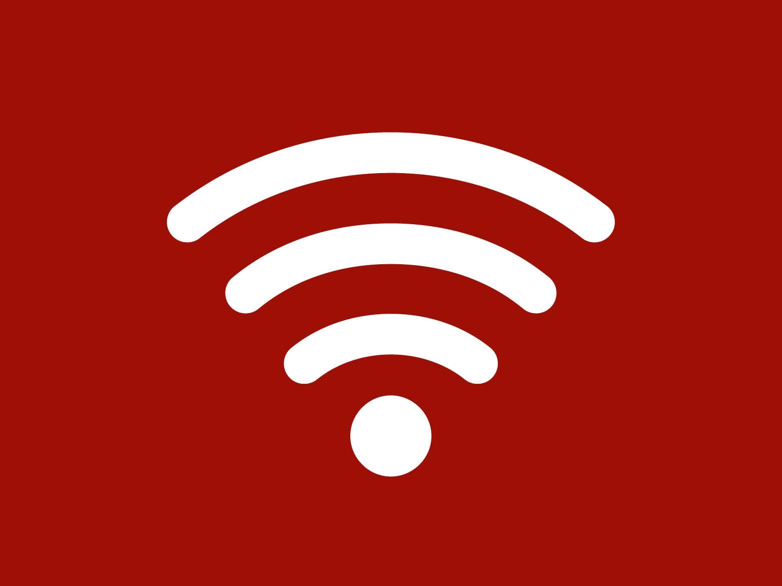 Fehér Wi-Fi jel ikon piros háttéren