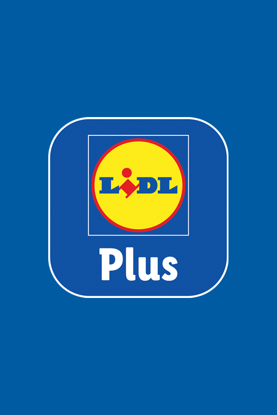 Lidl Plus logó kék háttéren, fehér kerettel.