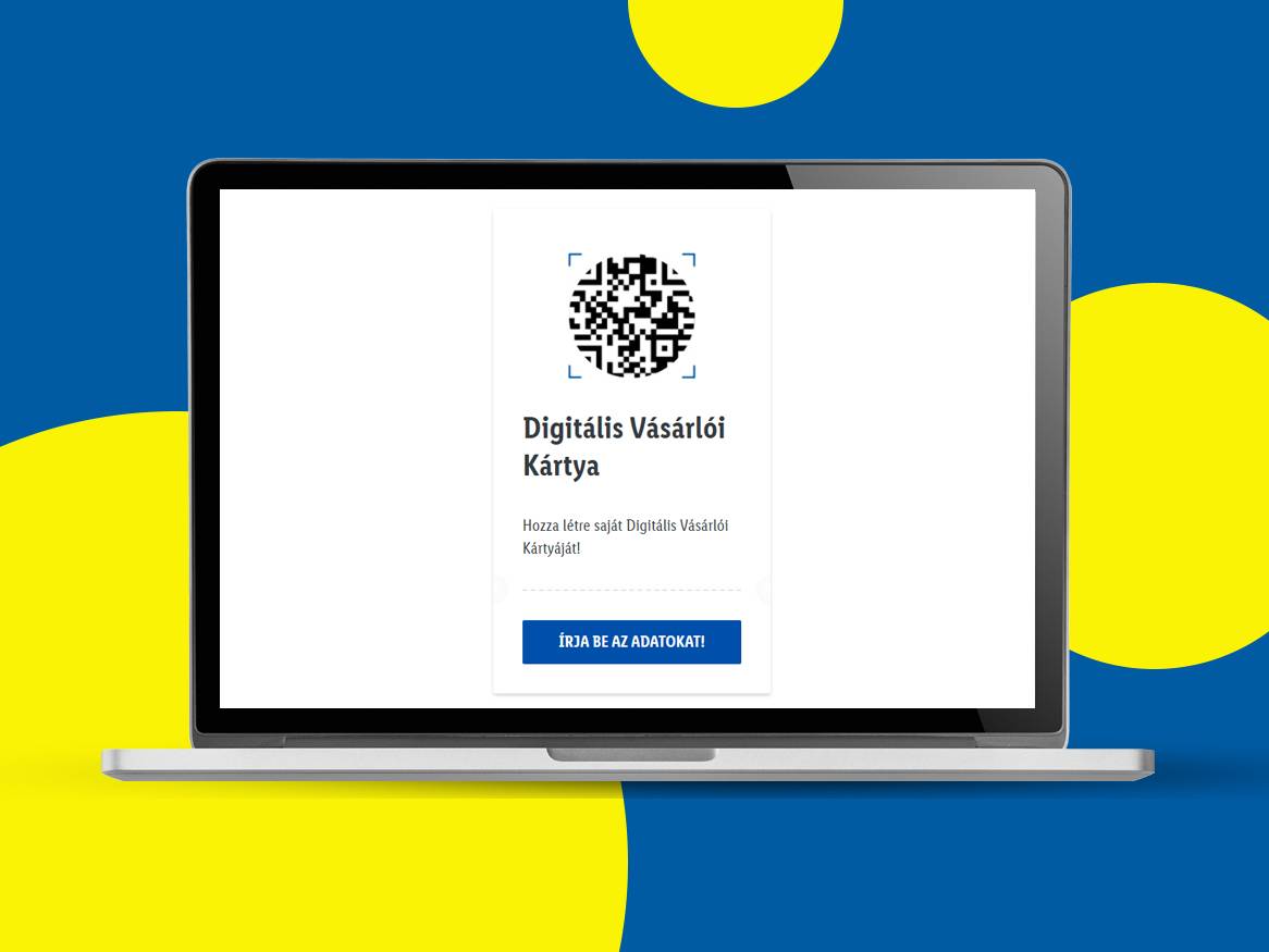 Digitális Vásárlói Kártya regisztráció laptop képernyőn.
